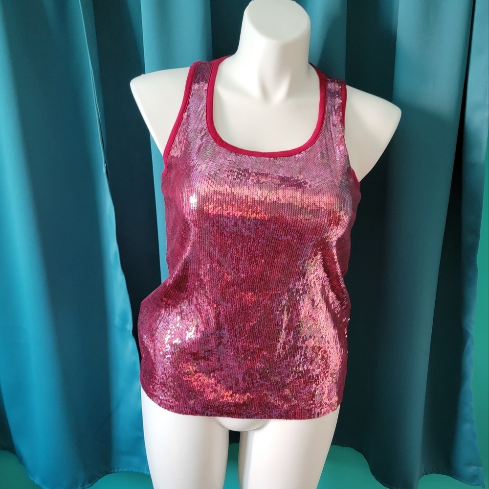DKNY Jeans fuchsia pink sequin tank